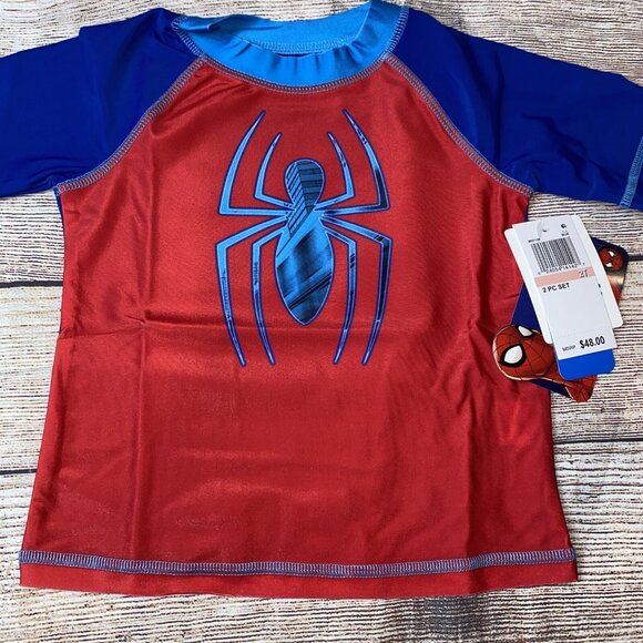 Spiderman 2T Rash Guard Swimsuit Outfit Set Trunks NEW - Picture 3 of 3